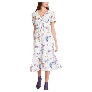 BETSEY JOHNSON Women's White Colorful Butterfly Print Dance Midi Dress XL